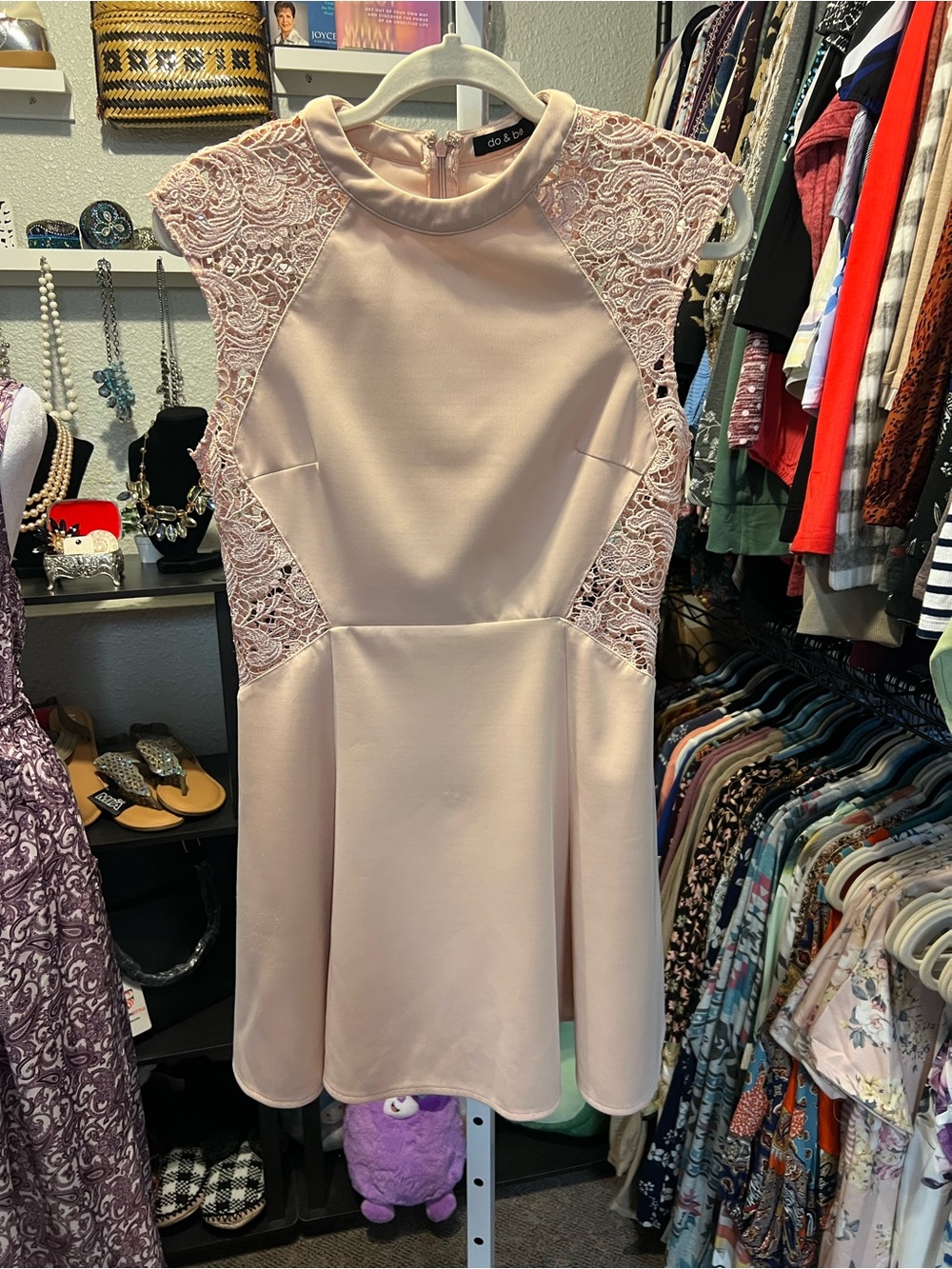 DO+BE Blush Pink Lace-Panel Mini Dress